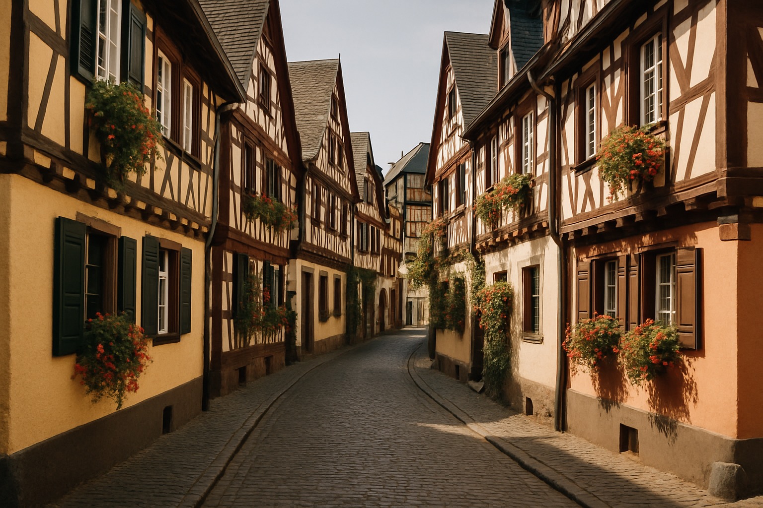Colourful half-timbered buildings on Rüdesheim's Drosselgasse lane