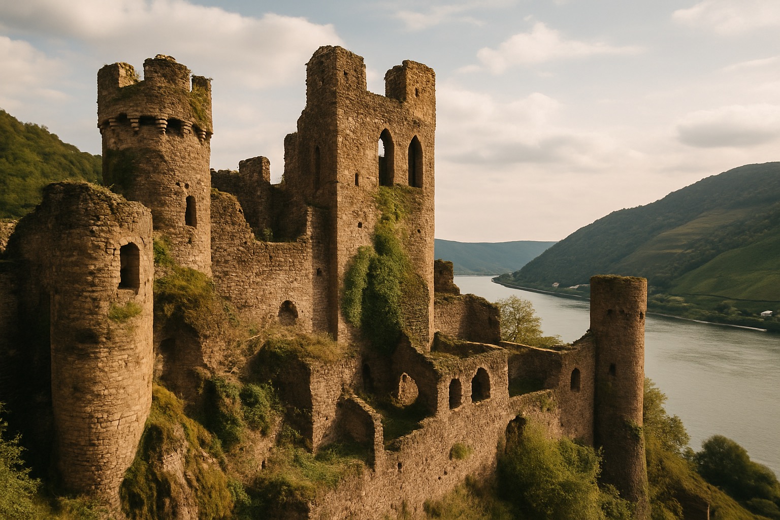 The ruined ramparts of Rheinfels Castle above St Goar, once the largest fortress on the Rhine